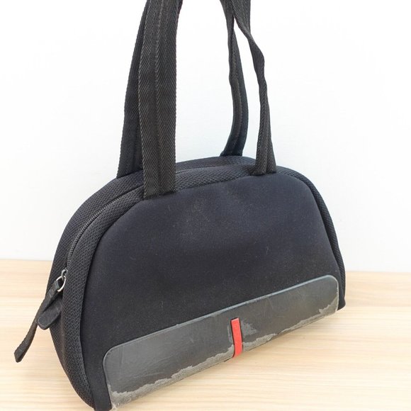 PRADA Bag Women Black Purse Italian Duffel Neoprene Medium Handbag ITALY DEFECTS - Picture 3 of 16